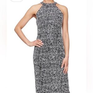New Alex Evenings Short Corded Lace Sheath Dress With Halter Neck